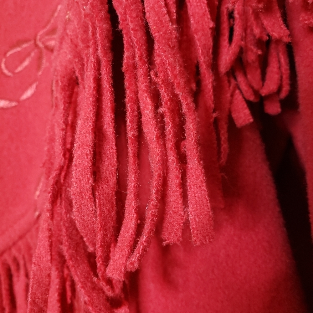 Vintage Red Wool Fringe Embroidered Pea Coat Western Bohemian Winter - Picture 11 of 16